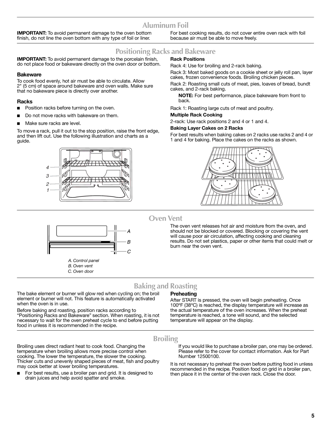 Maytag CWG3600AA, W10203503B Aluminum Foil, Positioning Racks and Bakeware, Oven Vent, Baking and Roasting, Broiling 