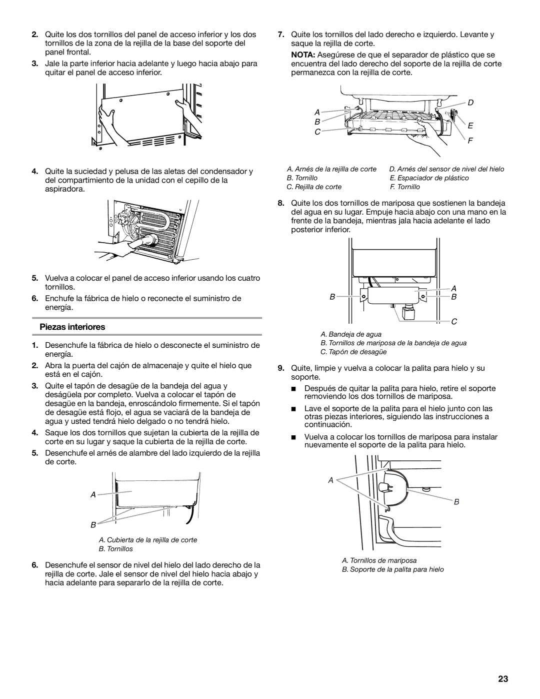 Maytag W10206488A installation instructions Piezas interiores 