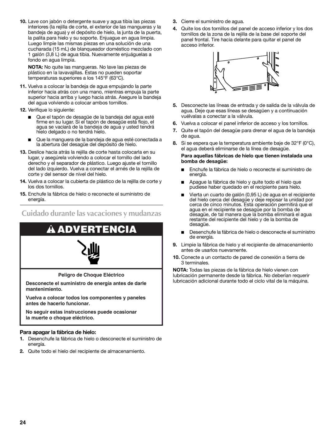 Maytag W10206488A installation instructions Para apagar la fábrica de hielo 