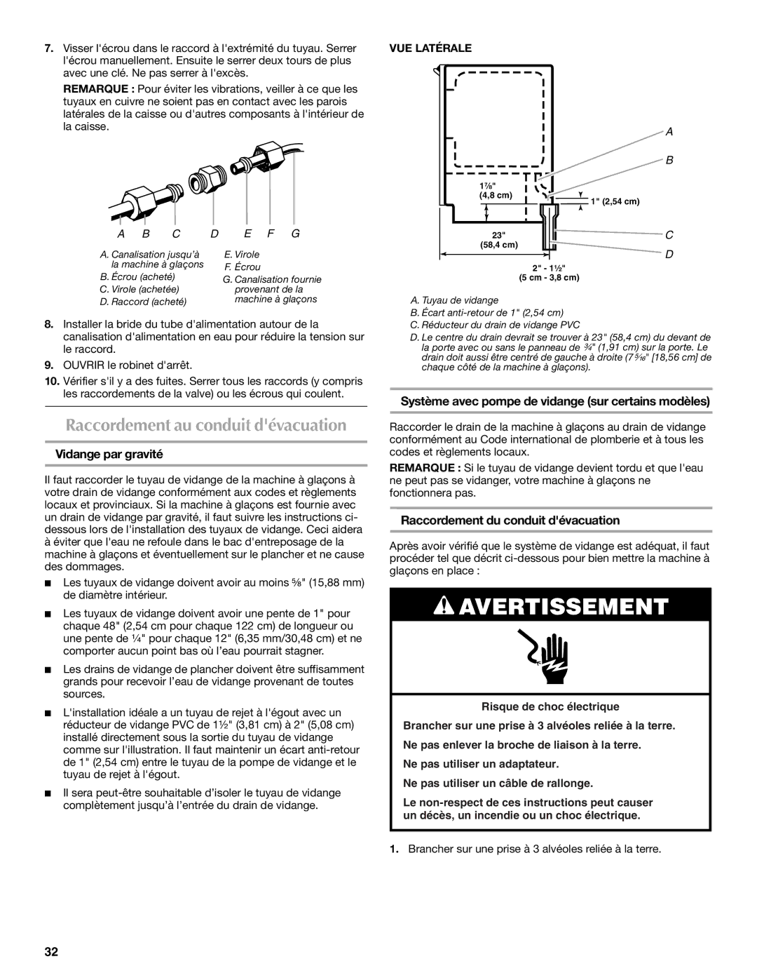 Maytag W10206488A Vidange par gravité, Système avec pompe de vidange sur certains modèles, VUE Latérale 