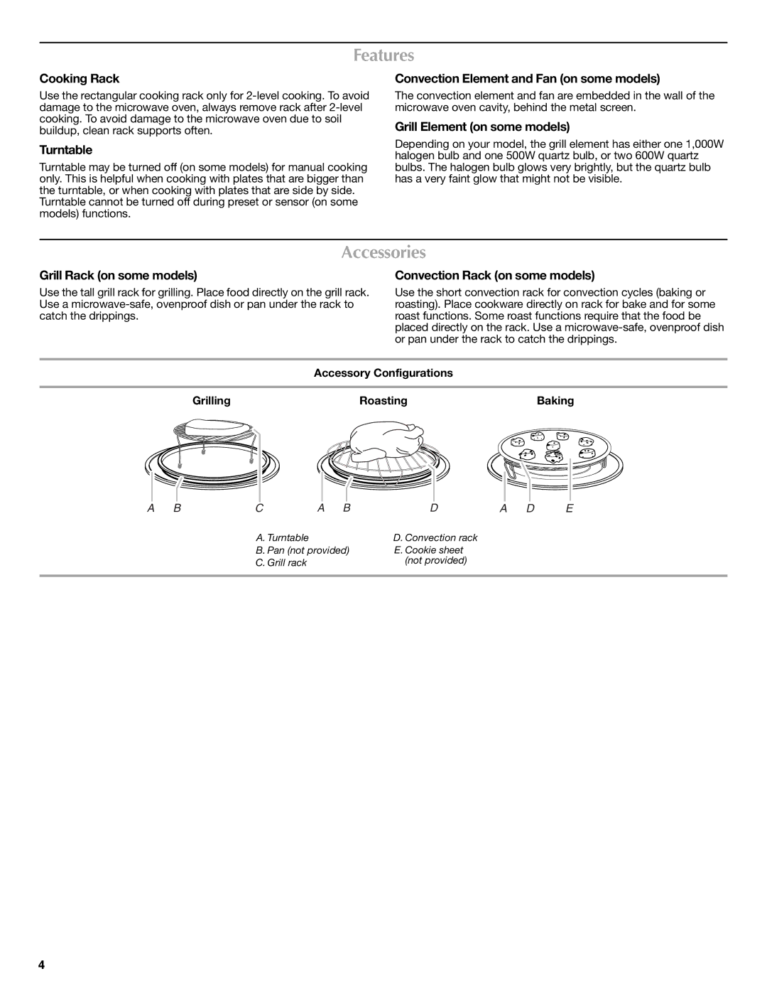 Maytag W10208076A, W10208080A important safety instructions Features, Accessories 