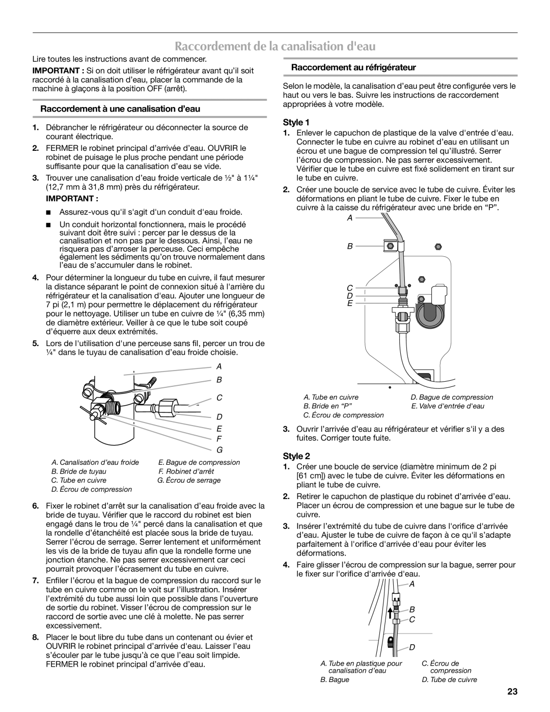 Maytag MBL2258XES, W10208790A, W10208789A Raccordement de la canalisation deau, Raccordement à une canalisation d’eau 