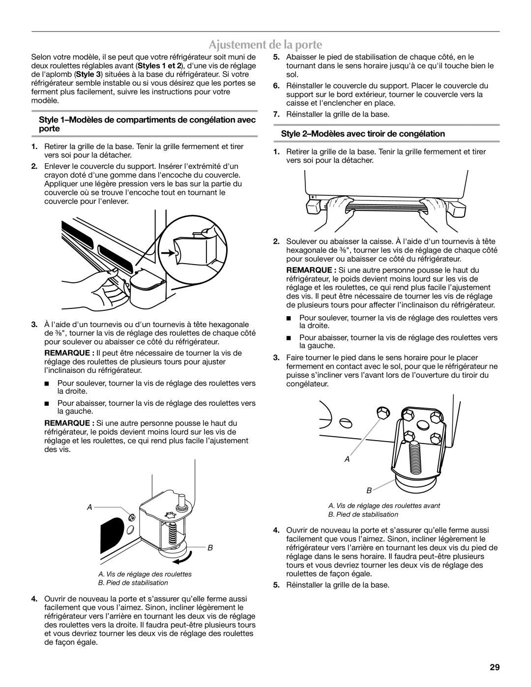 Maytag MBL2258XES, W10208790A Ajustement de la porte, Style 1-Modèles de compartiments de congélation avec porte 