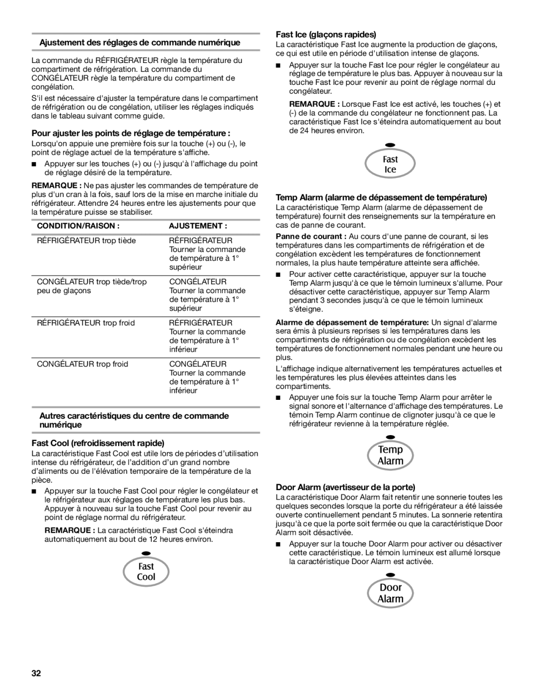 Maytag MBL2258XES Ajustement des réglages de commande numérique, Pour ajuster les points de réglage de température 