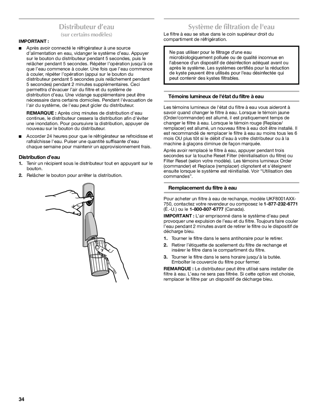 Maytag W10208789A Distributeur d’eau, Système de filtration de leau, Distribution d’eau, Remplacement du filtre à eau 