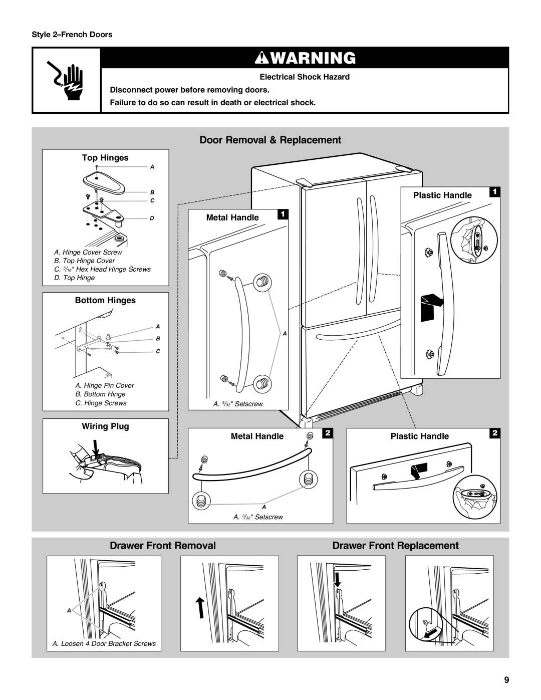 Maytag W10208790A, W10208789A, MBL2258XES installation instructions Drawer Front Removal Drawer Front Replacement 