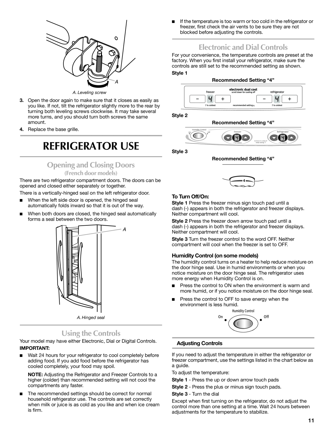 Maytag MBL2258XES Refrigerator Use, Opening and Closing Doors, Using the Controls, Electronic and Dial Controls 