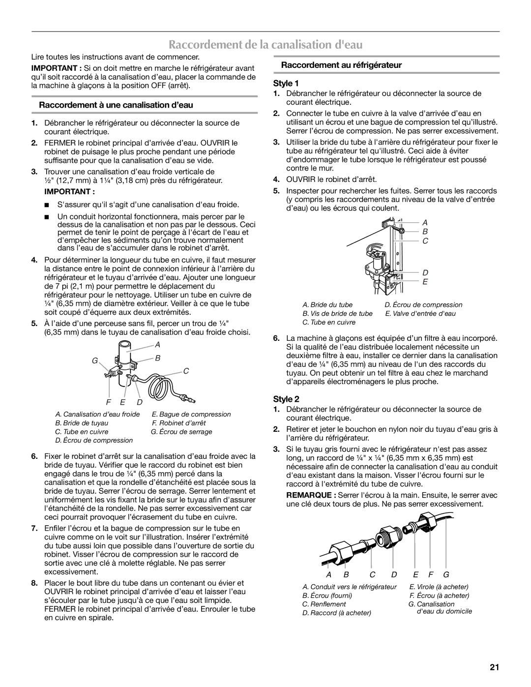 Maytag W10213157A, W10213158A Raccordement de la canalisation deau, Raccordement à une canalisation d’eau 