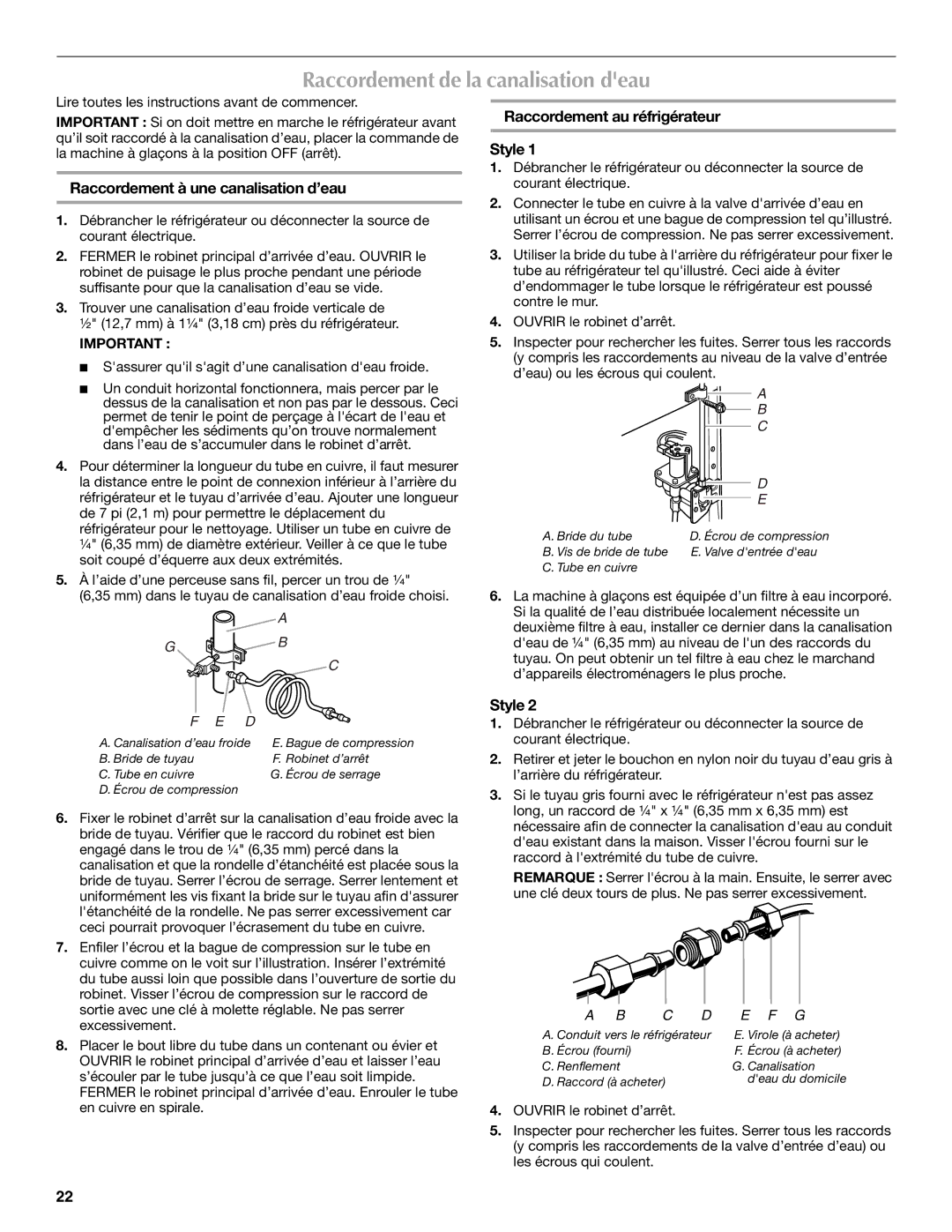 Maytag W10213163A, W10213164A, MSD2553WEM manual Raccordement de la canalisation deau, Raccordement à une canalisation d’eau 