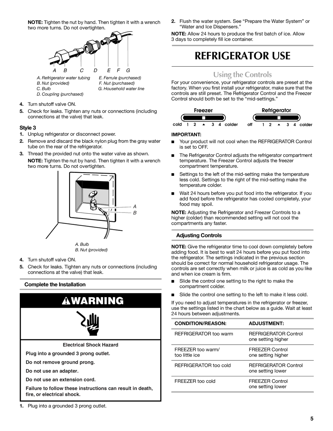 Maytag MSD2553WEM, W10213164A manual Refrigerator USE, Using the Controls, Complete the Installation, Adjusting Controls 