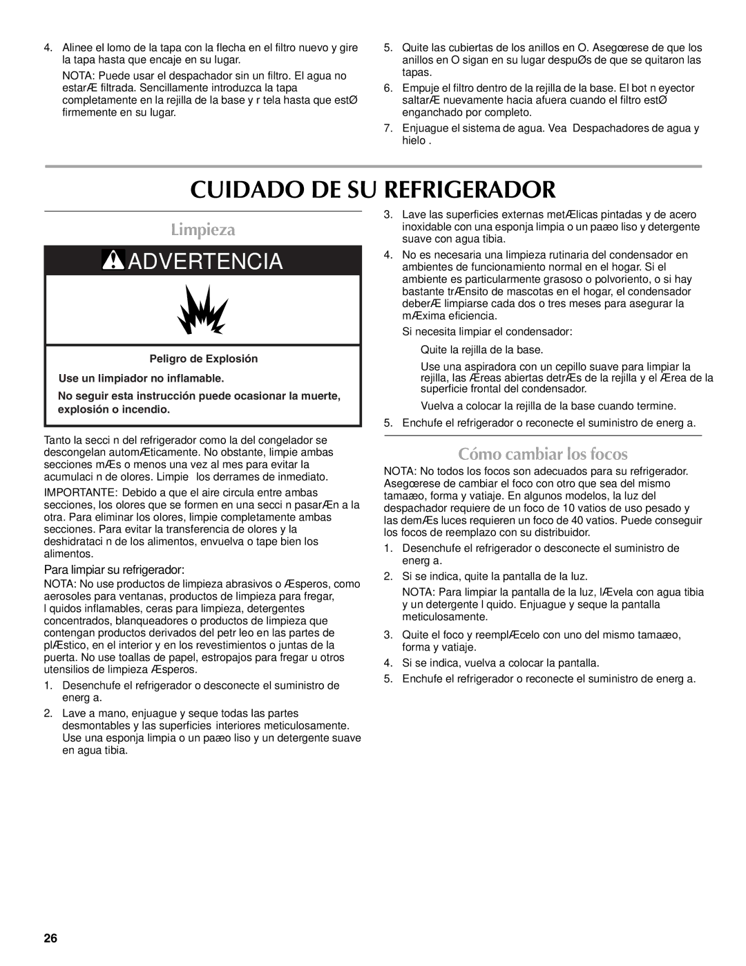 Maytag W10214488A, W10214489A Cuidado DE SU Refrigerador, Limpieza, Cómo cambiar los focos, Para limpiar su refrigerador 