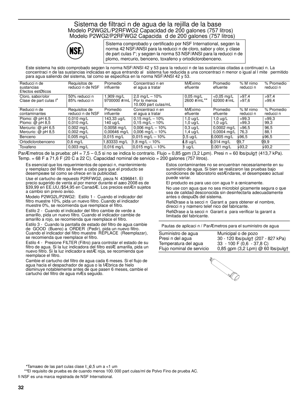 Maytag W10214488A, W10214489A installation instructions Sistema de filtración de agua de la rejilla de la base 