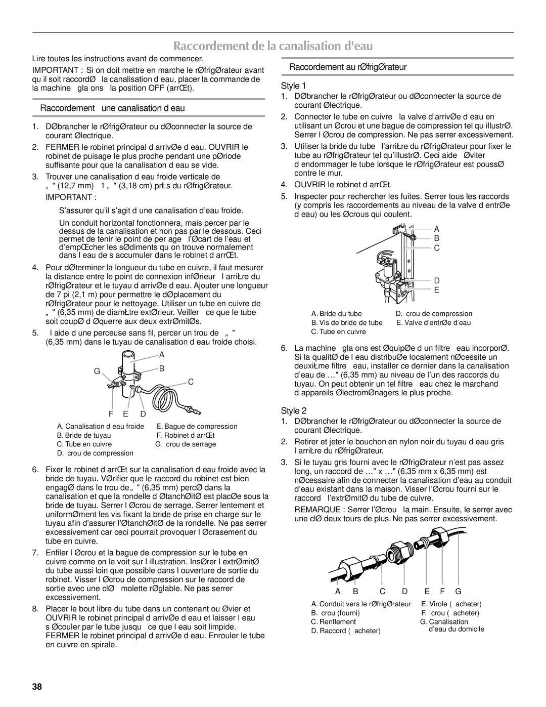 Maytag W10214488A, W10214489A Raccordement de la canalisation deau, Raccordement à une canalisation d’eau 