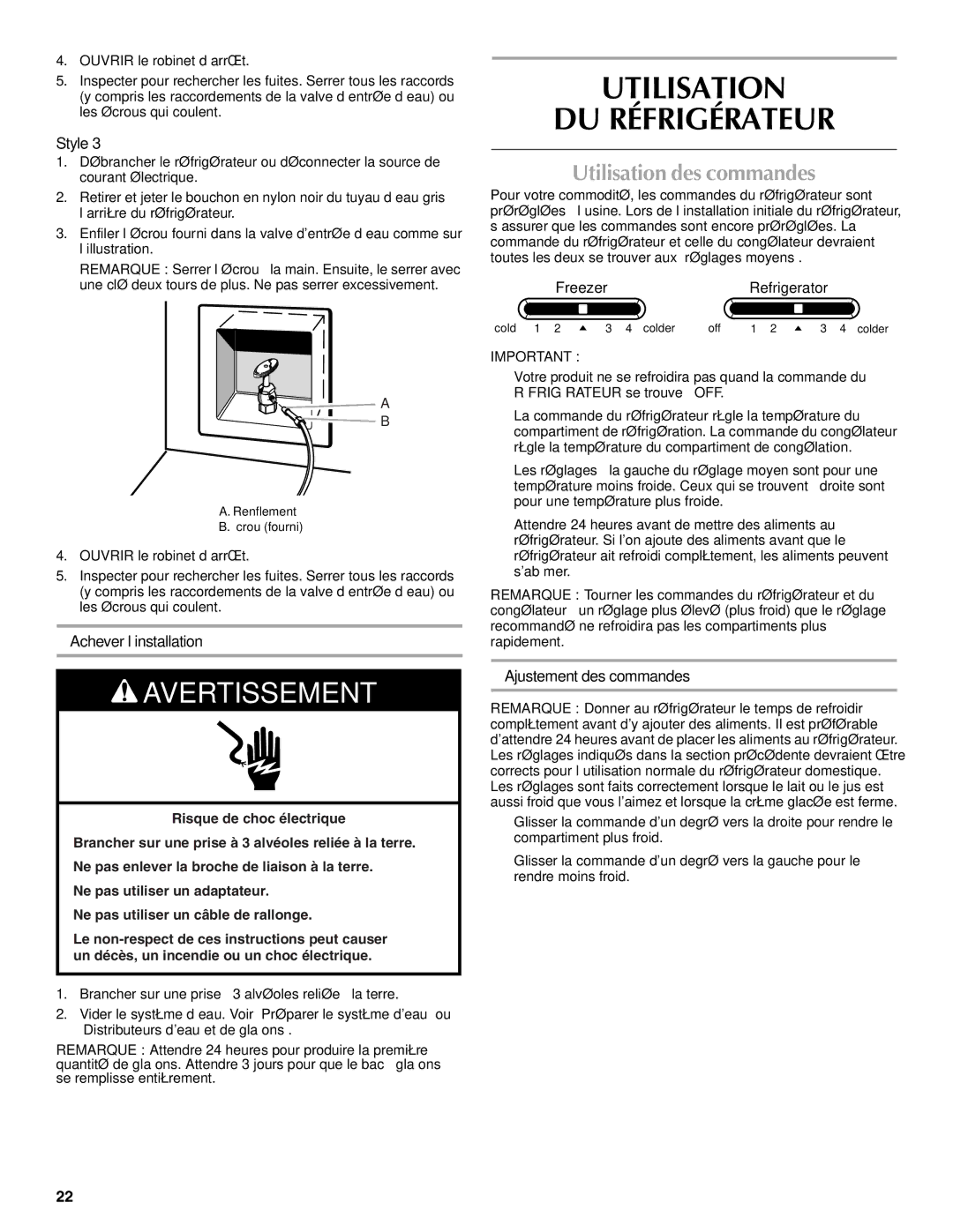 Maytag W10216883A, W10237807A Utilisation DU Réfrigérateur, Utilisation des commandes, Achever l’installation 