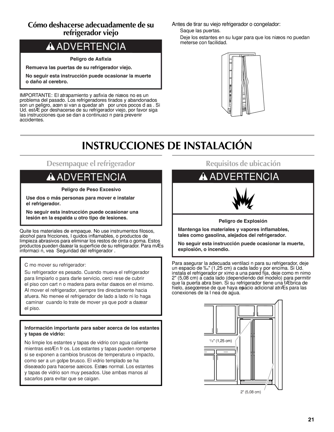 Maytag W10237808A, W10216897A Instrucciones DE Instalación, Desempaque el refrigerador, Requisitos de ubicación 