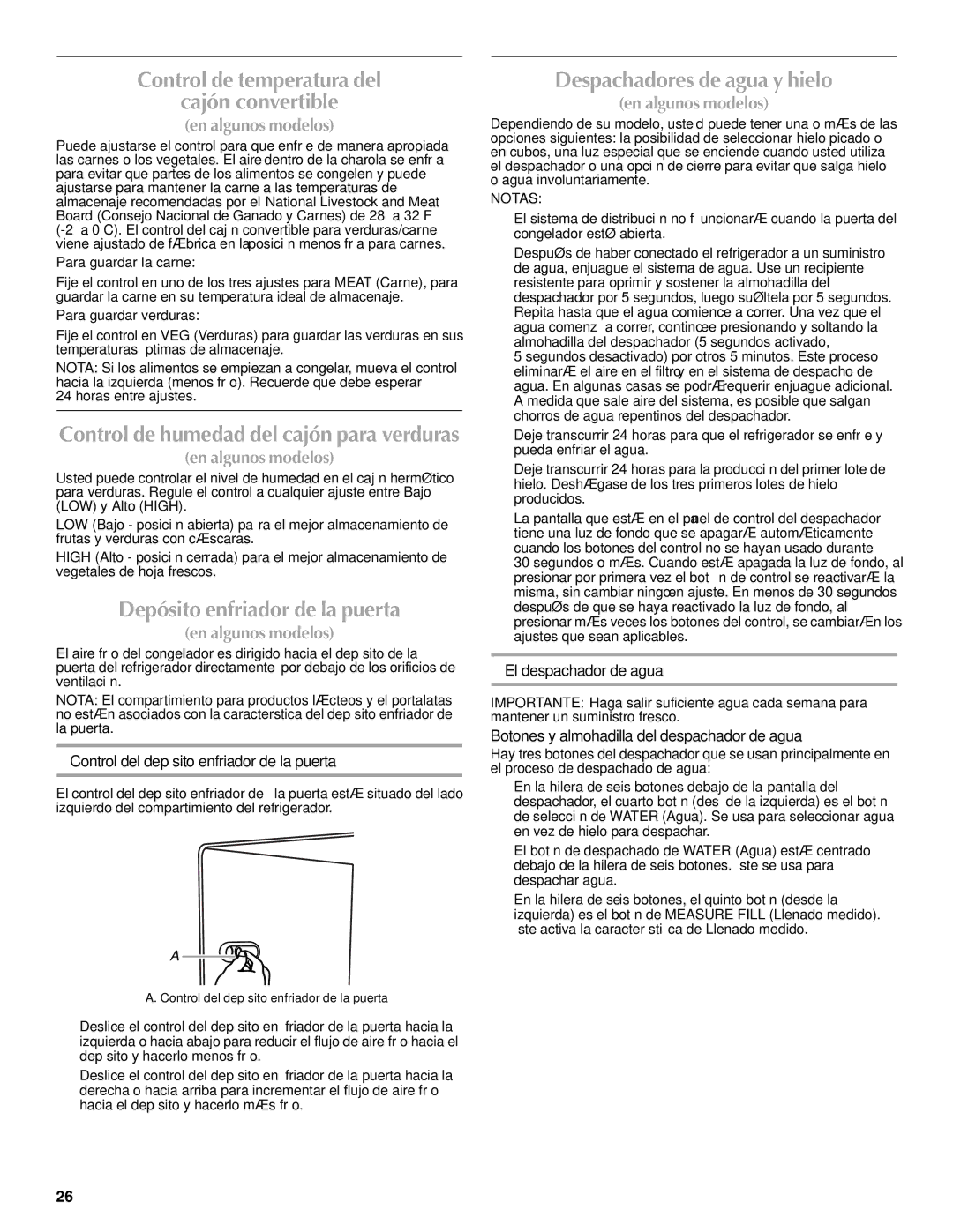 Maytag W10216897A, W10237808A Control de temperatura del Cajón convertible, Depósito enfriador de la puerta 