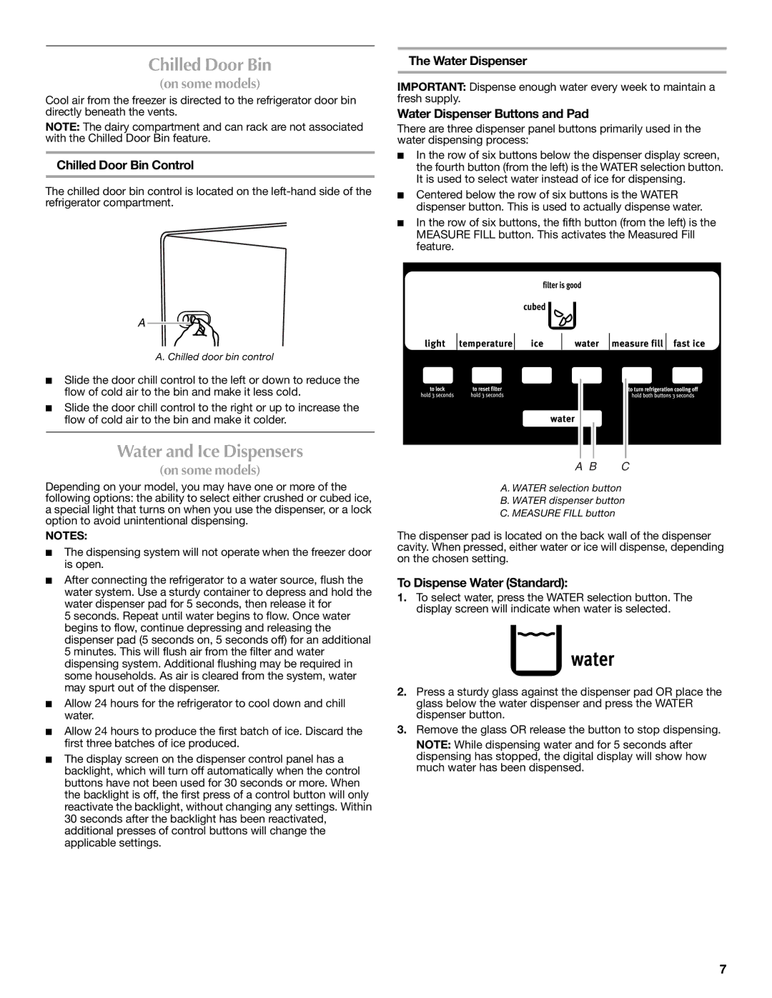 Maytag W10237808A, W10216897A installation instructions Chilled Door Bin, Water and Ice Dispensers 