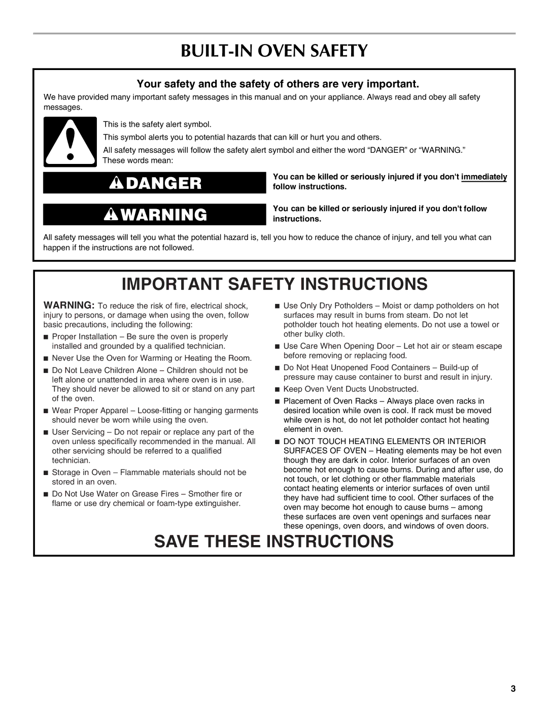 Maytag CWE4100ACE, W10224167A, CWE5100ACB BUILT-IN Oven Safety, Your safety and the safety of others are very important 