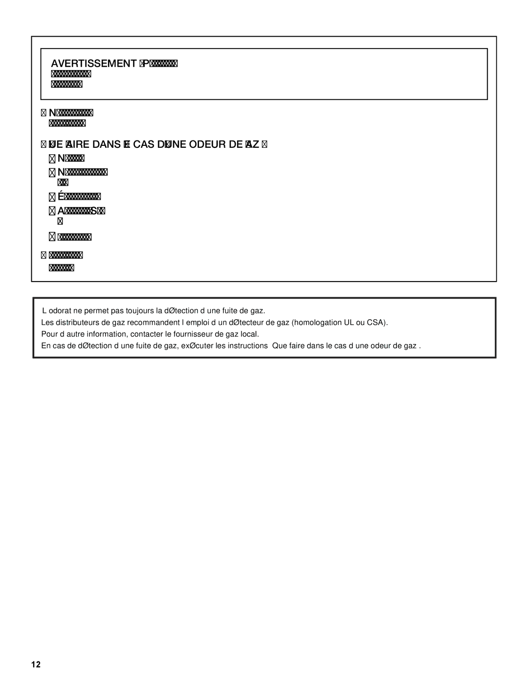 Maytag W10232963A warranty QUE Faire Dans LE CAS D’UNE Odeur DE GAZ 