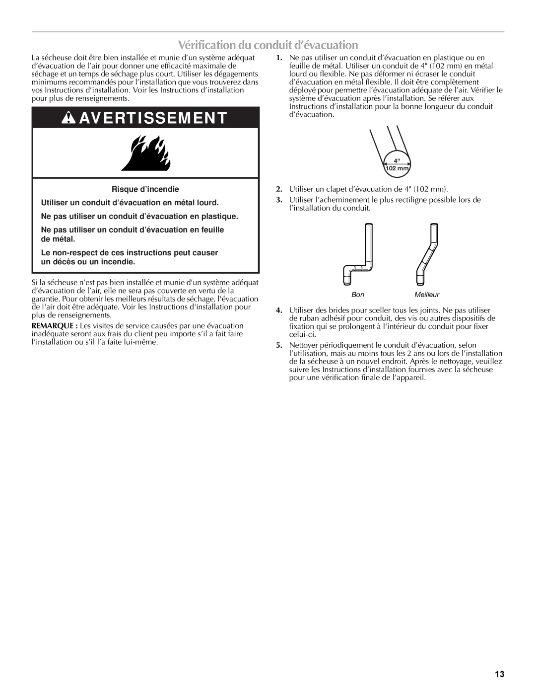 Maytag W10232963A warranty Vérification du conduit d’évacuation 