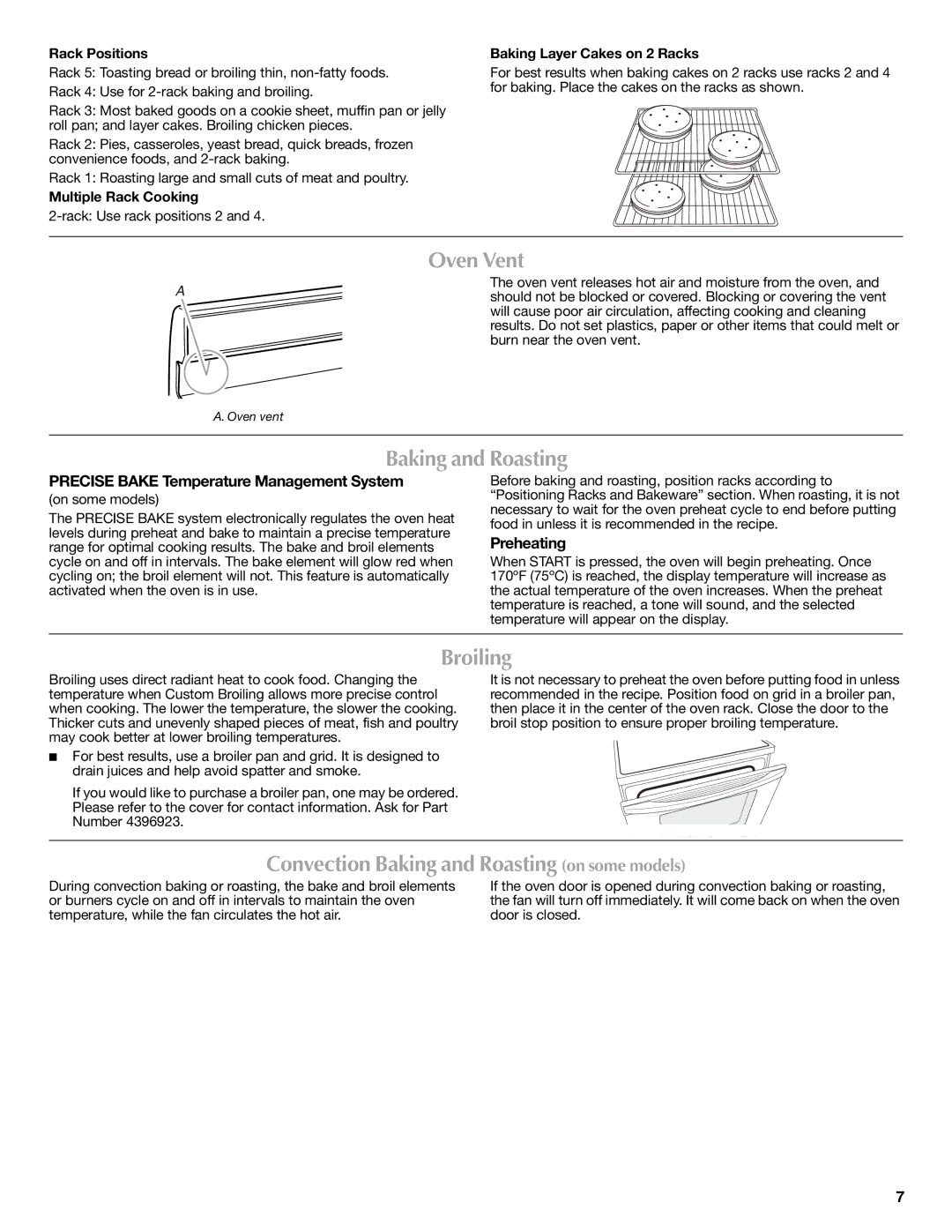 Maytag W10238819A, W10234645A warranty Oven Vent, Broiling, Convection Baking and Roasting on some models 