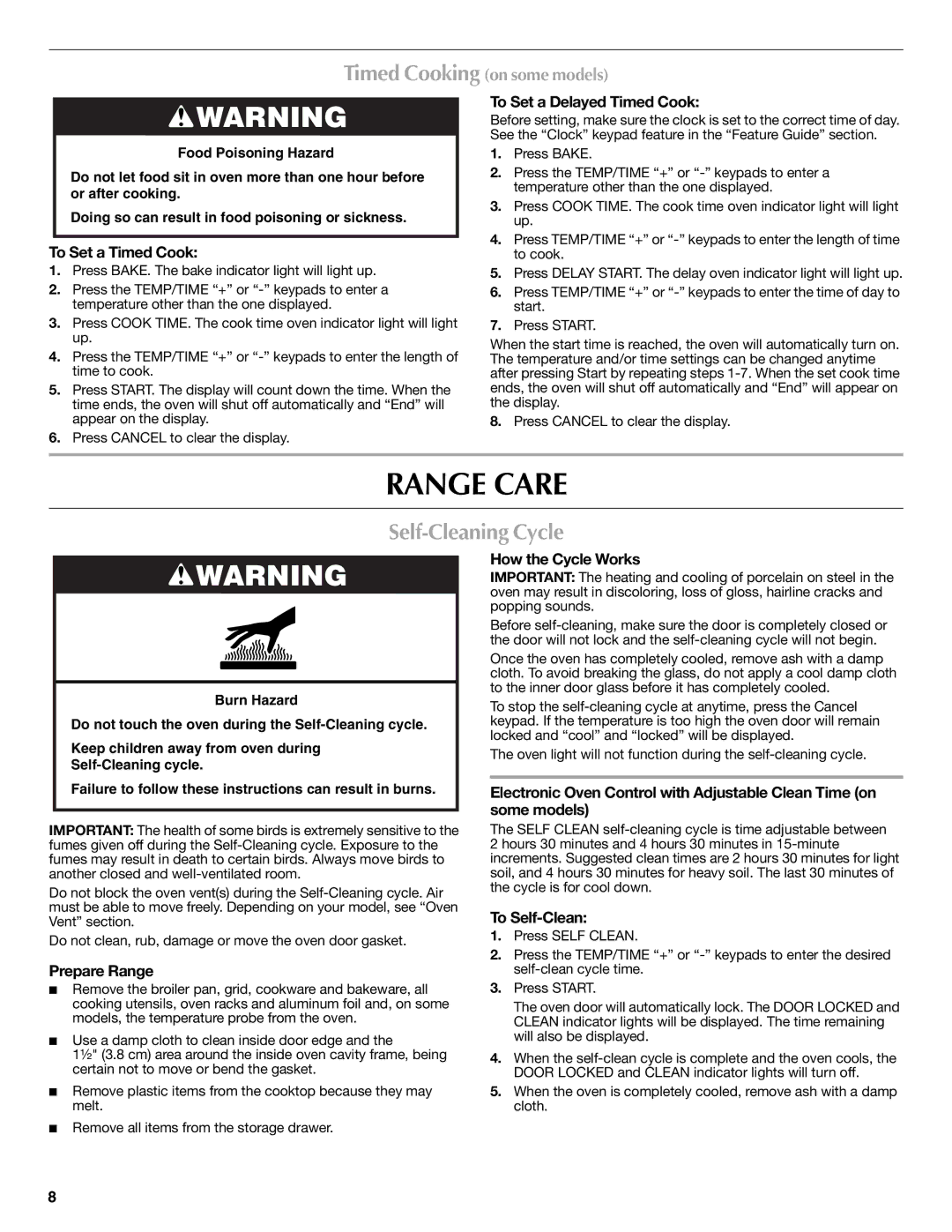 Maytag W10234645A, W10238819A warranty Range Care, Self-Cleaning Cycle 