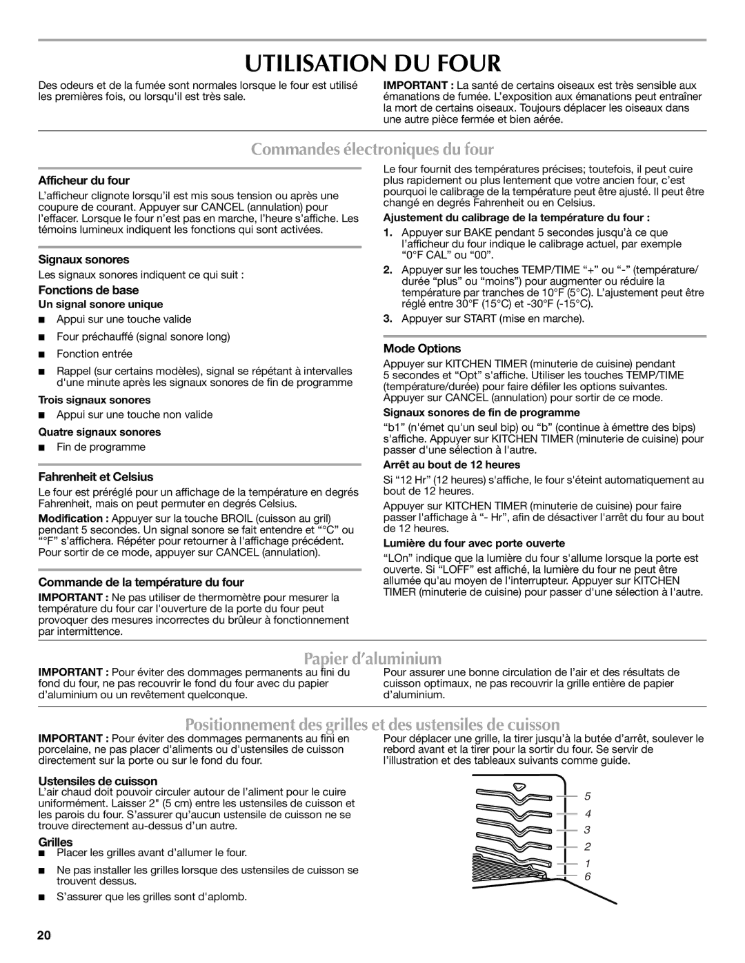 Maytag W10234649A, W10239844A warranty Utilisation DU Four, Commandes électroniques du four, Papier d’aluminium 