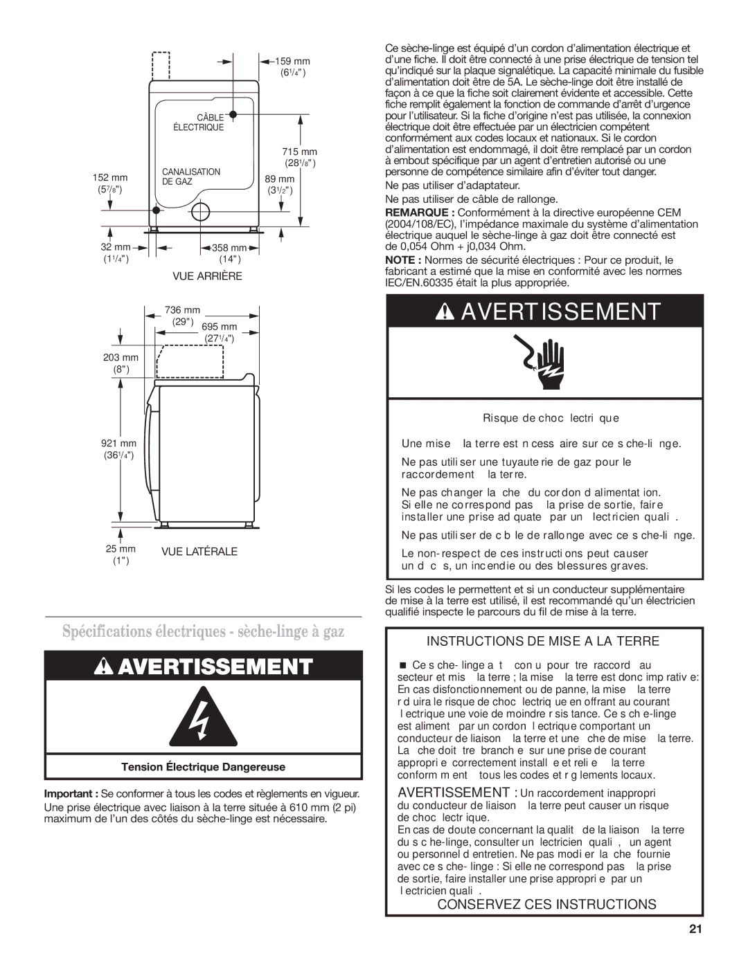 Maytag W10239207B installation instructions De 0,054 Ohm + j0,034 Ohm, 715 mm 281/8 