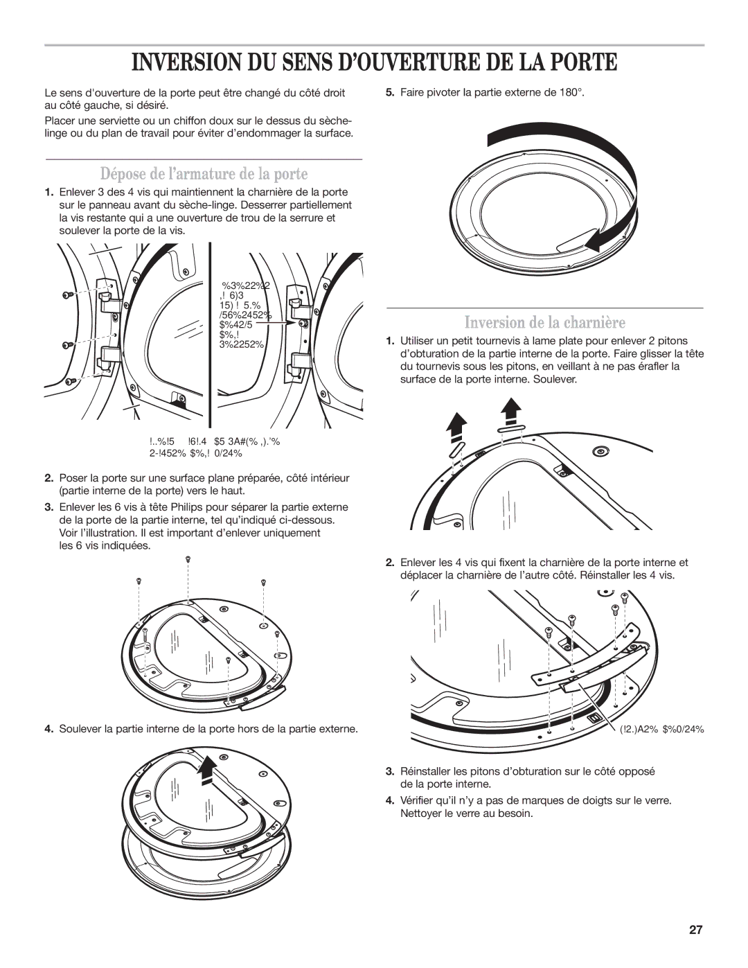 Maytag W10239207B installation instructions Dépose de l’armature de la porte, Inversion de la charnière 