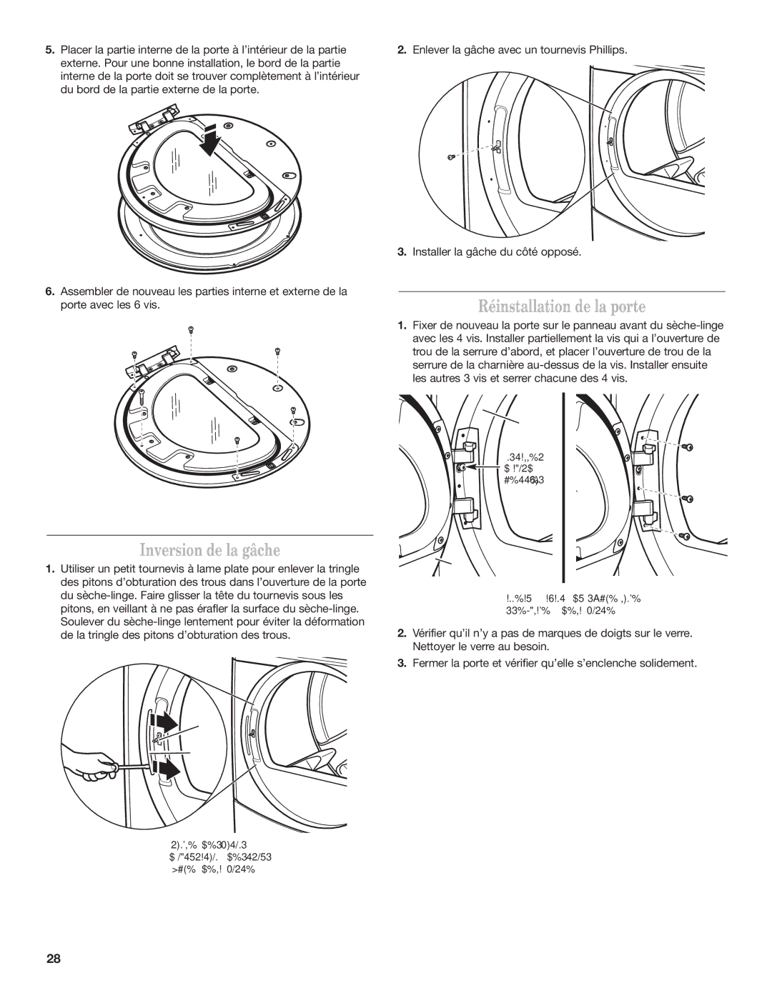 Maytag W10239207B installation instructions Réinstallation de la porte, Inversion de la gâche 