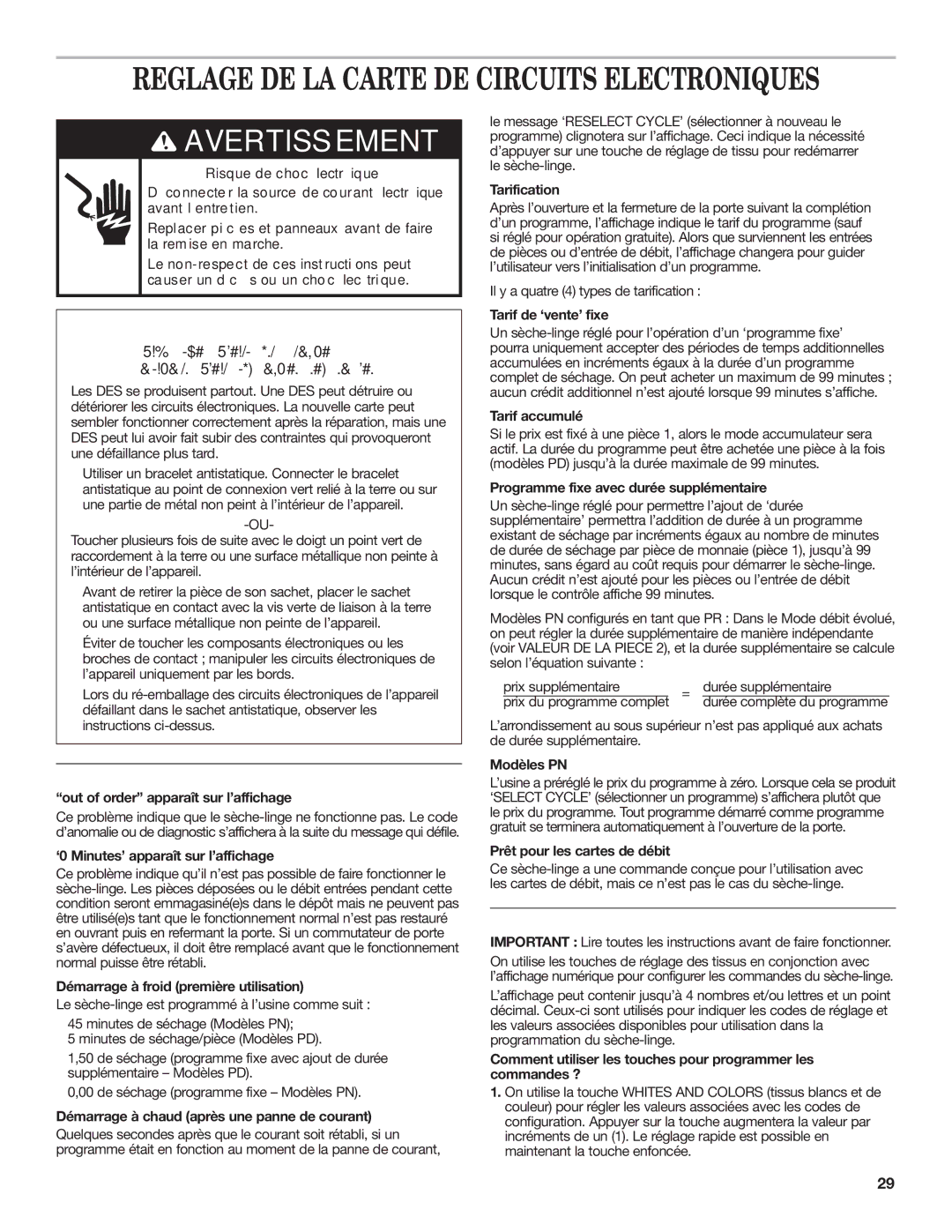 Maytag W10239207B installation instructions Informations Generalespour L’UTILISATEUR, Procedures DE Reglage DU Controle 