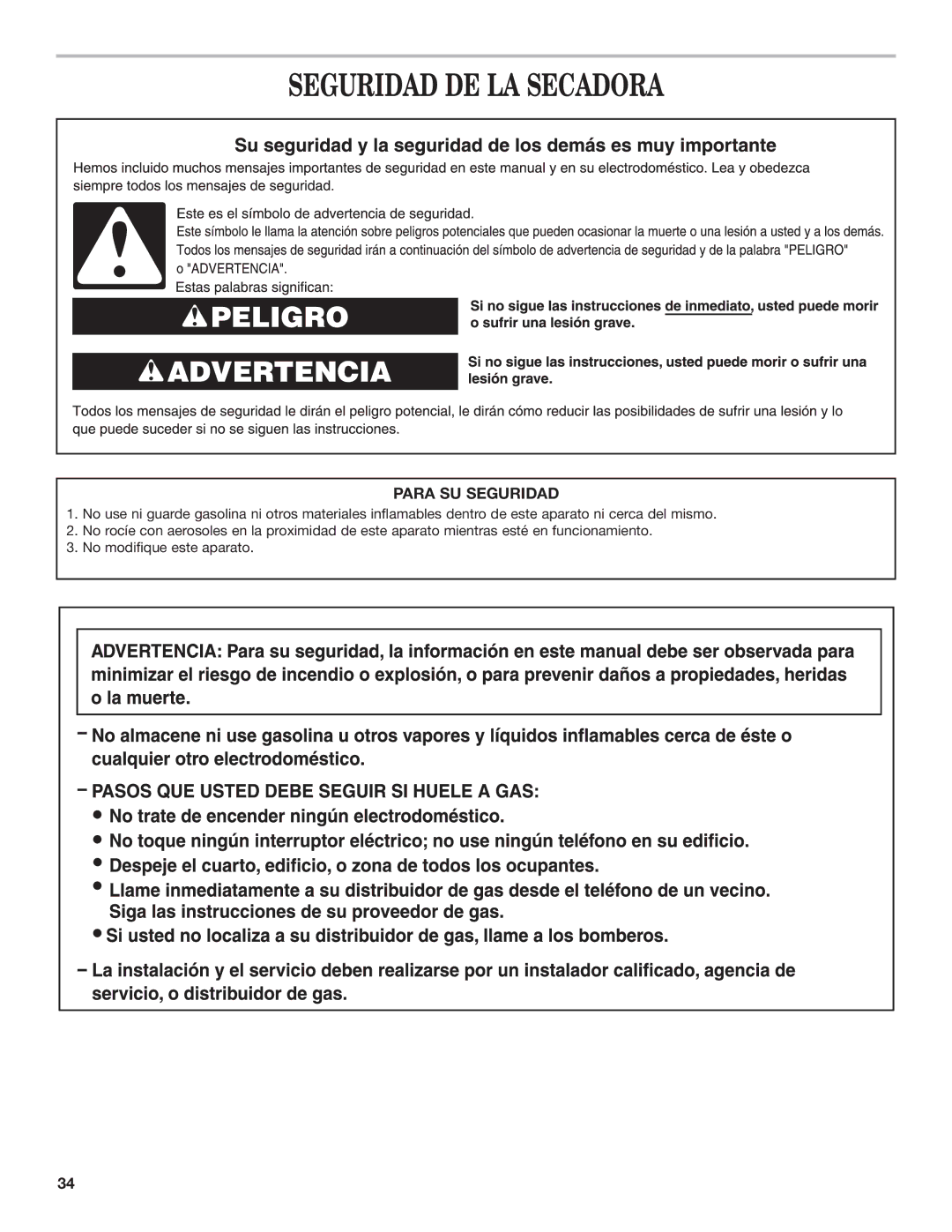 Maytag W10239207B installation instructions Seguridad DE LA Secadora, Para SU Seguridad 