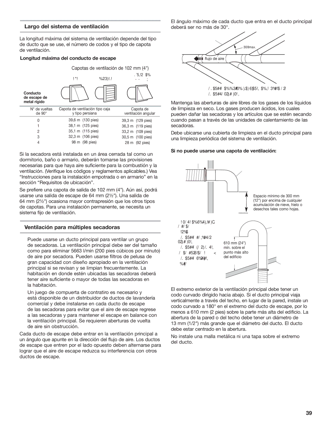 Maytag W10239207B installation instructions Largo del sistema de ventilación, Ventilación para múltiples secadoras 