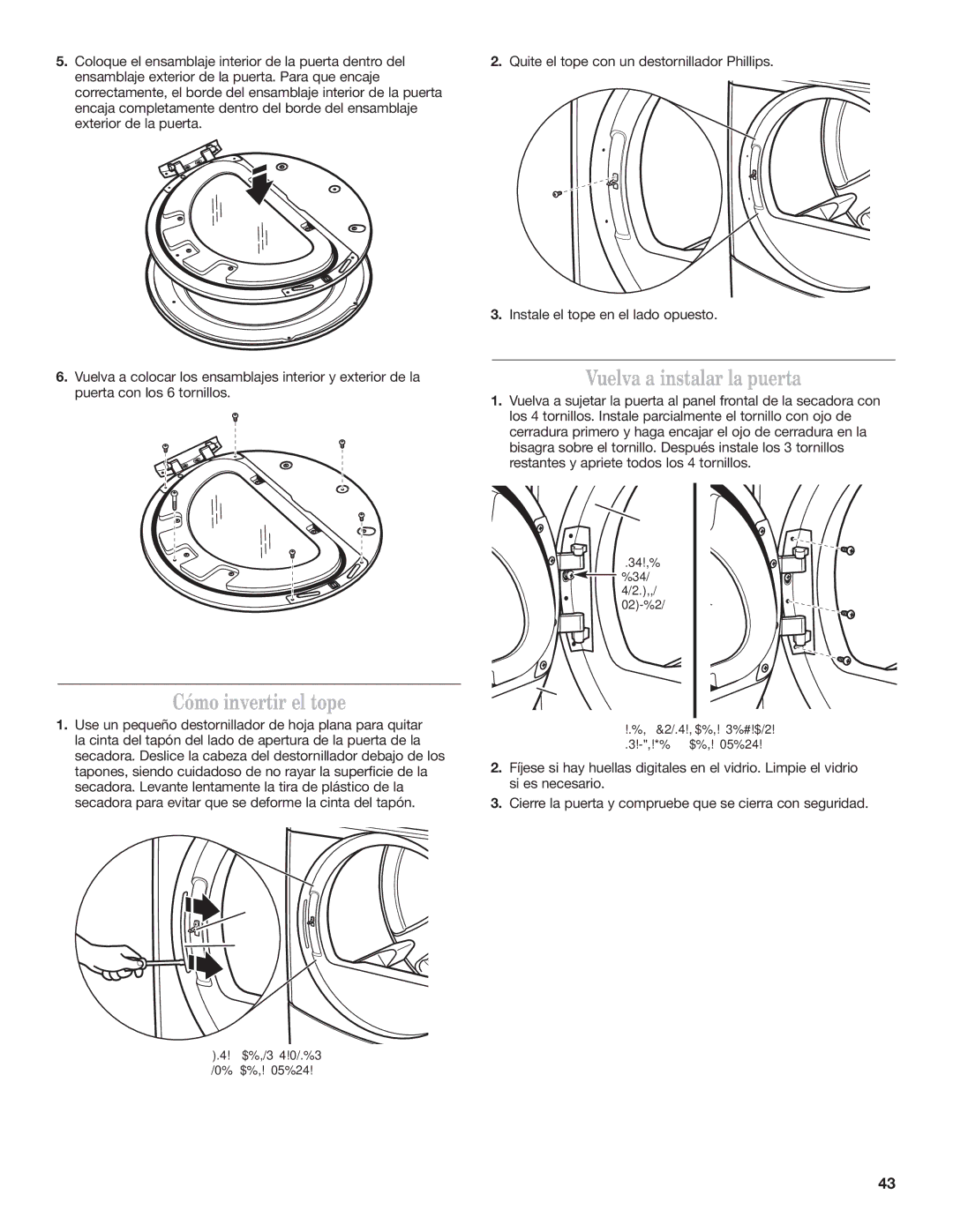 Maytag W10239207B installation instructions Vuelva a instalar la puerta, Cómo invertir el tope 