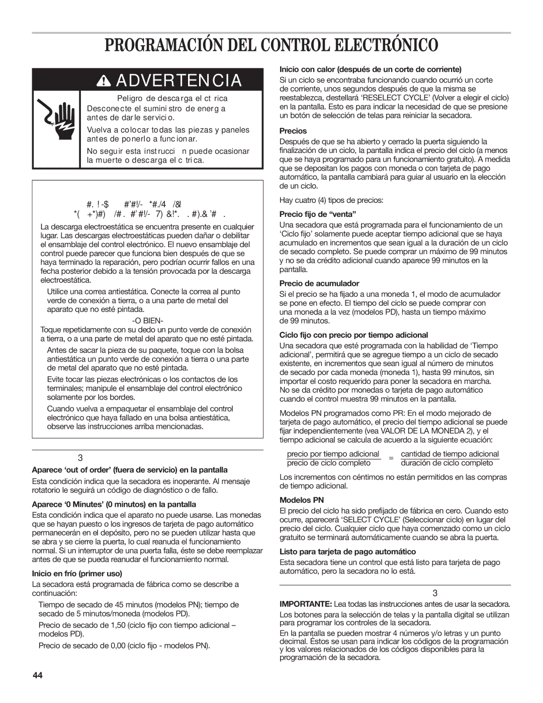 Maytag W10239207B Programación DEL Control Electrónico, Importante, Información Generalpara EL Usuario 