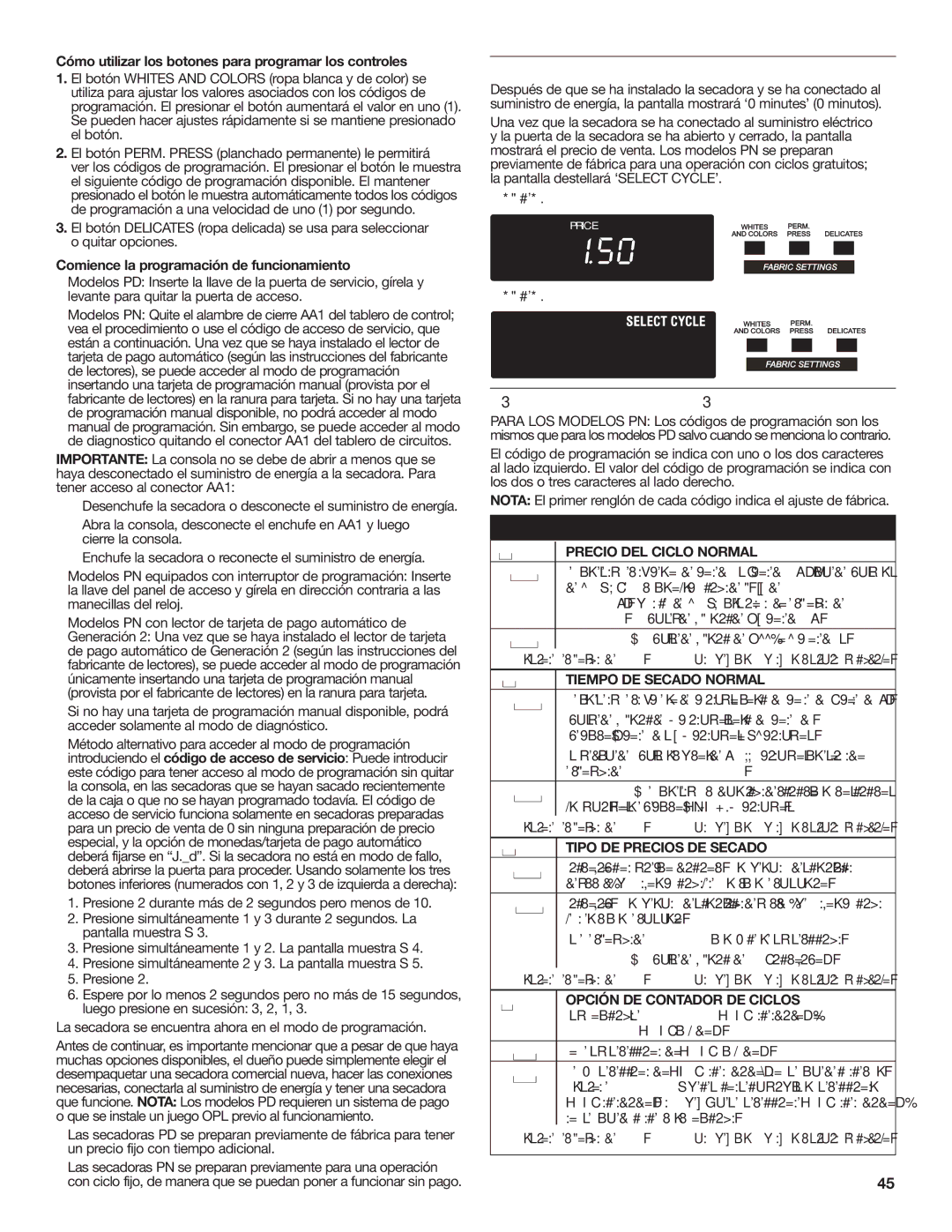 Maytag W10239207B installation instructions Pantalla, Códigos DE Programación 