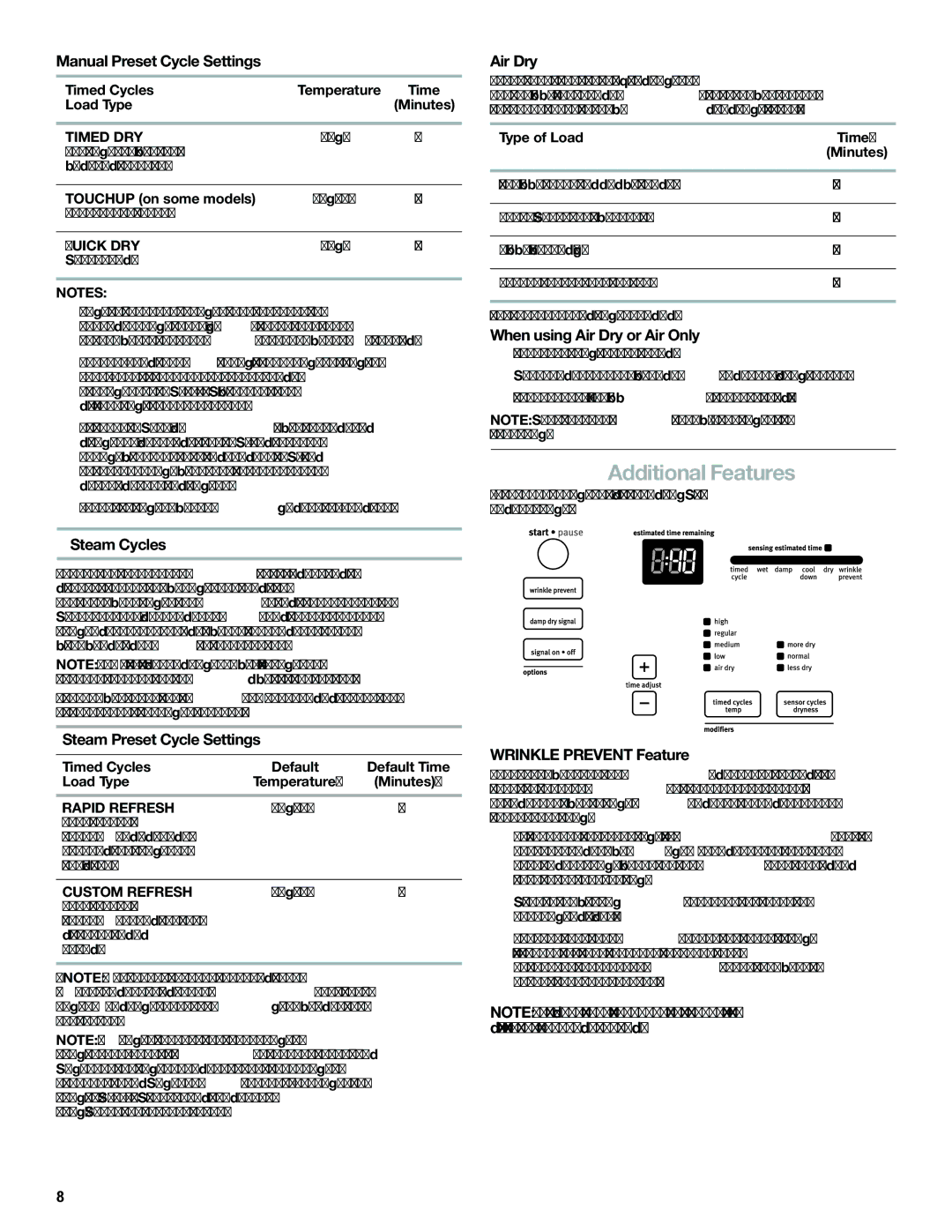 Maytag W10239302A quick start Additional Features 