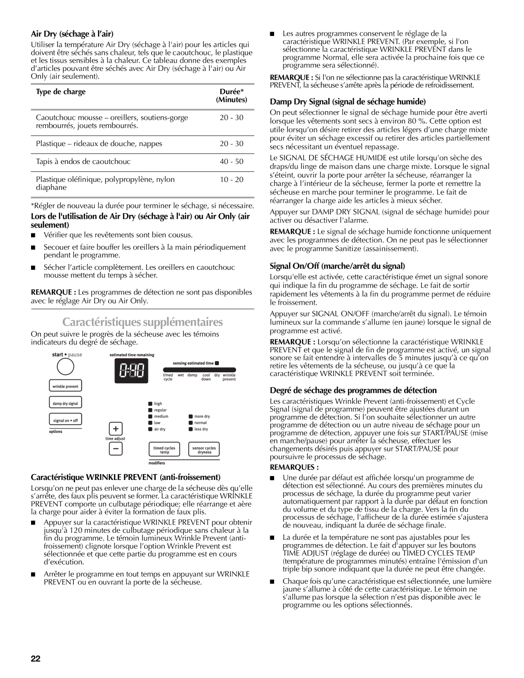 Maytag W10239302B quick start Caractéristiques supplémentaires 