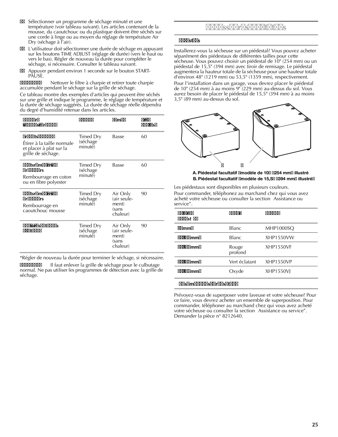 Maytag W10239302B quick start Piédestals, Ensemble de superposition 