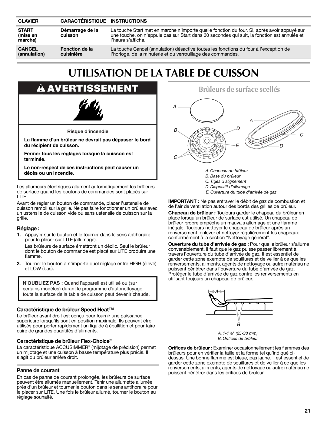 Maytag W10239464A warranty Utilisation DE LA Table DE Cuisson, Brûleurs de surface scellés 