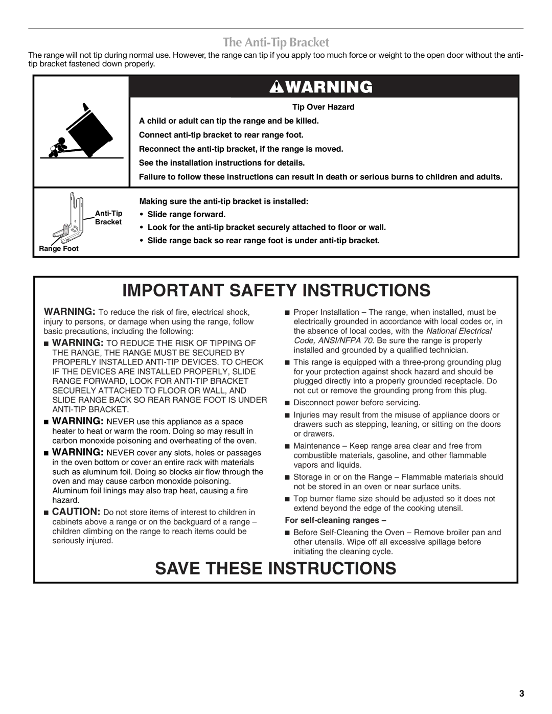 Maytag W10239464A warranty Important Safety Instructions, Anti-Tip Bracket 