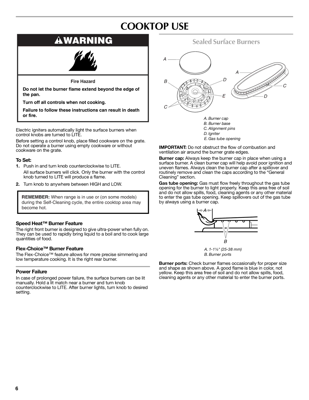 Maytag W10239464A warranty Cooktop USE, Sealed Surface Burners 