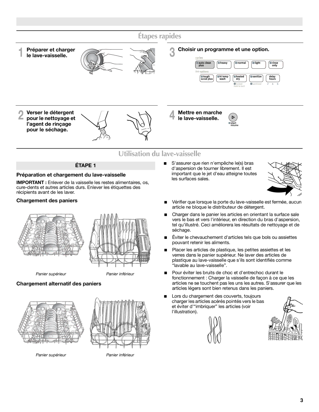 Maytag W10240116A, W10240117A Étapes rapides, Utilisation du lave-vaisselle, Préparation et chargement du lave-vaisselle 