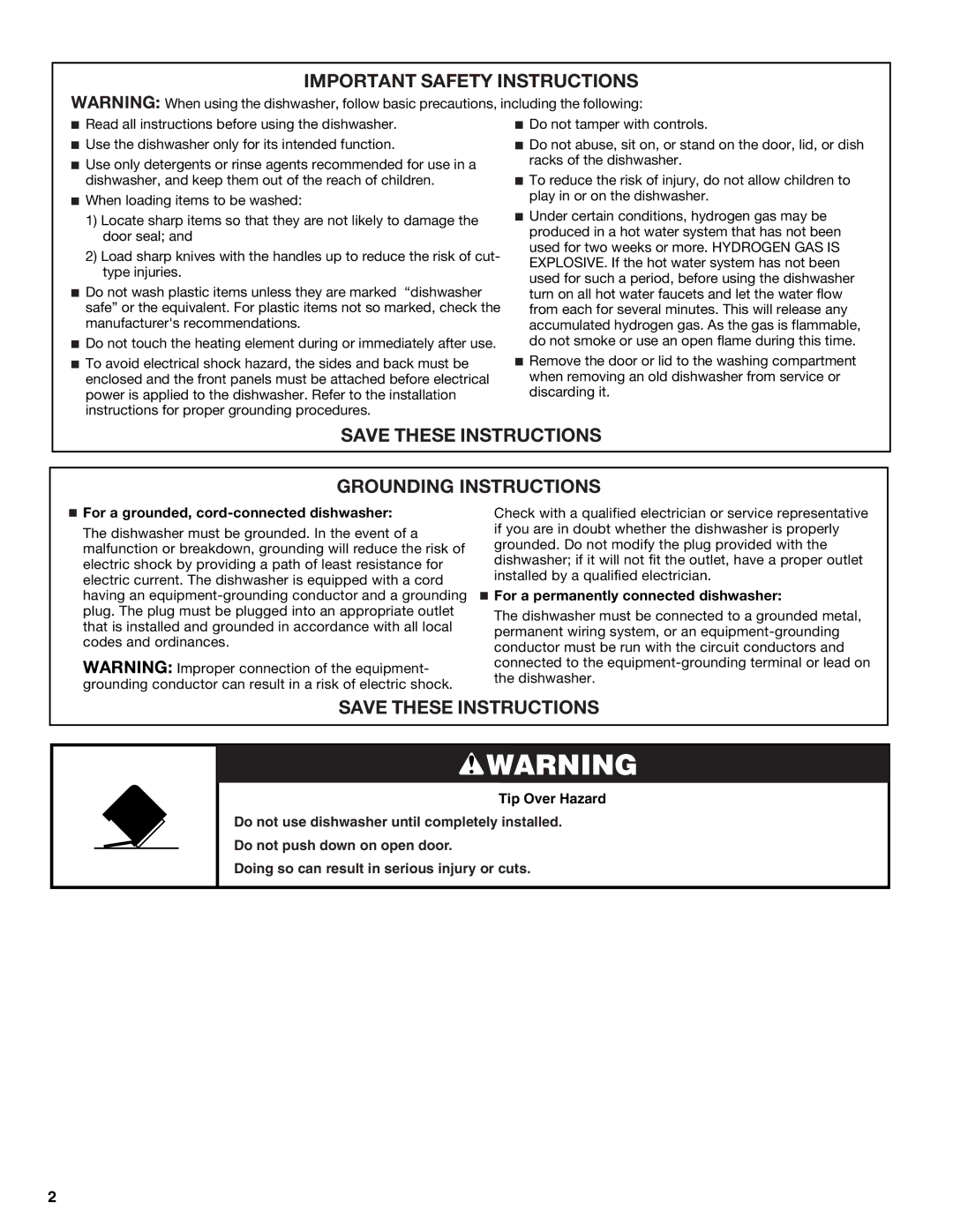 Maytag MDC4809AWW, W10240116A, W10240117A For a grounded, cord-connected dishwasher, For a permanently connected dishwasher 