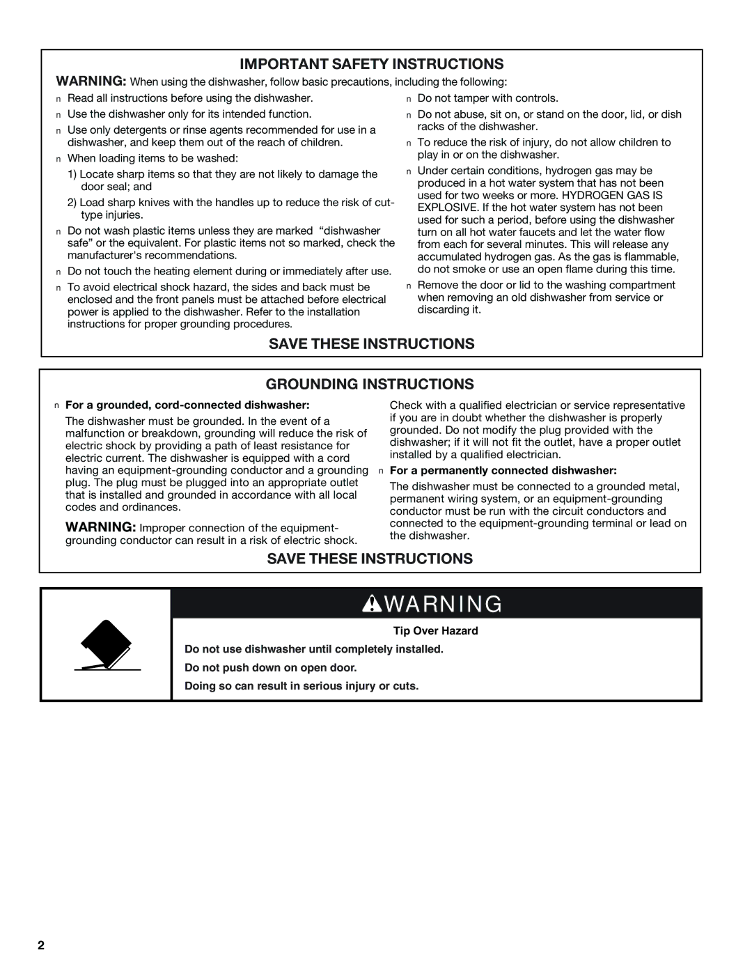 Maytag W10240116A warranty For a grounded, cord-connected dishwasher, For a permanently connected dishwasher 