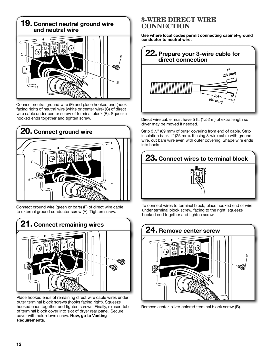 Maytag W10240579B Connect neutral ground wire and neutral wire, Prepare your 3-wire cable for direct connection 