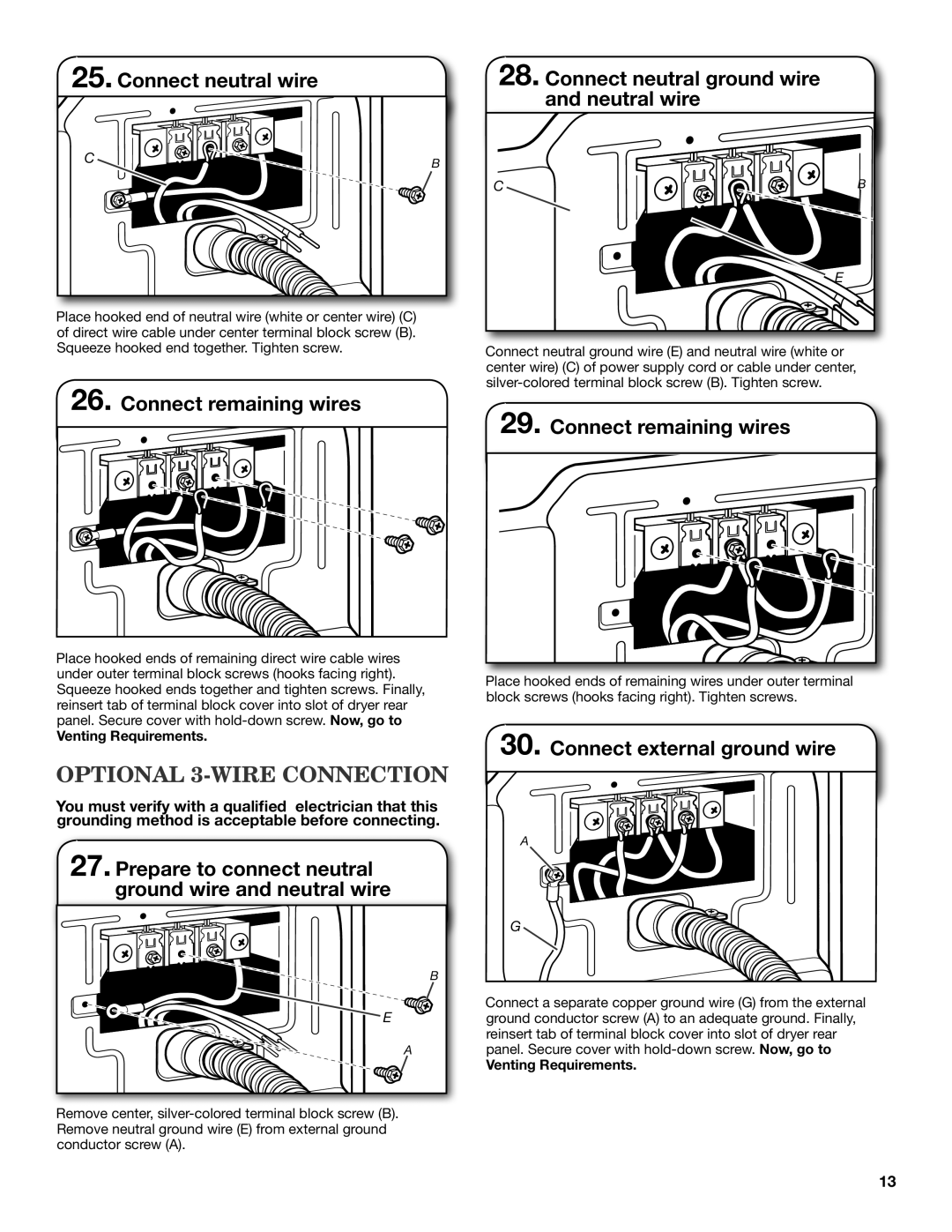 Maytag W10240583B-SP, W10240579B installation instructions Optional 3-wire Connection, Connect external ground wire 