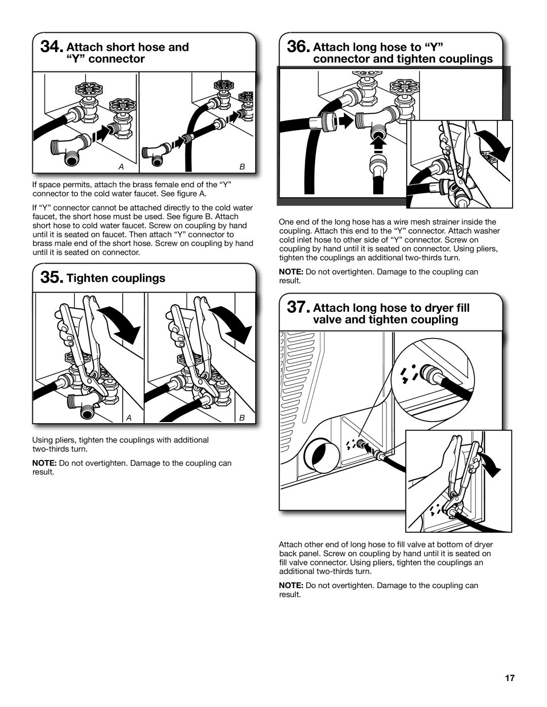 Maytag W10240583B-SP, W10240579B installation instructions Attach short hose and Y connector, Tighten couplings 