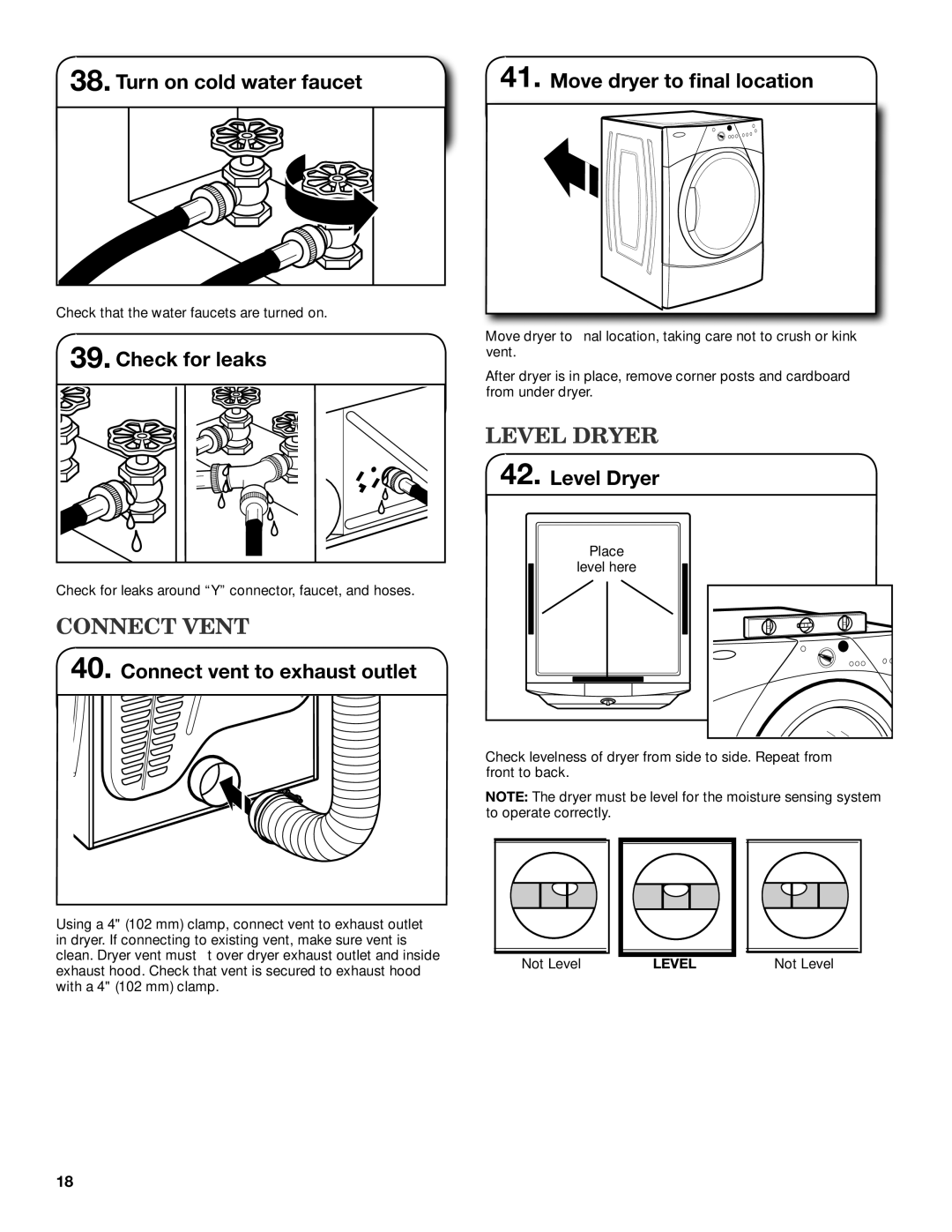 Maytag W10240579B, W10240583B-SP installation instructions Connect vent, Level dryer 