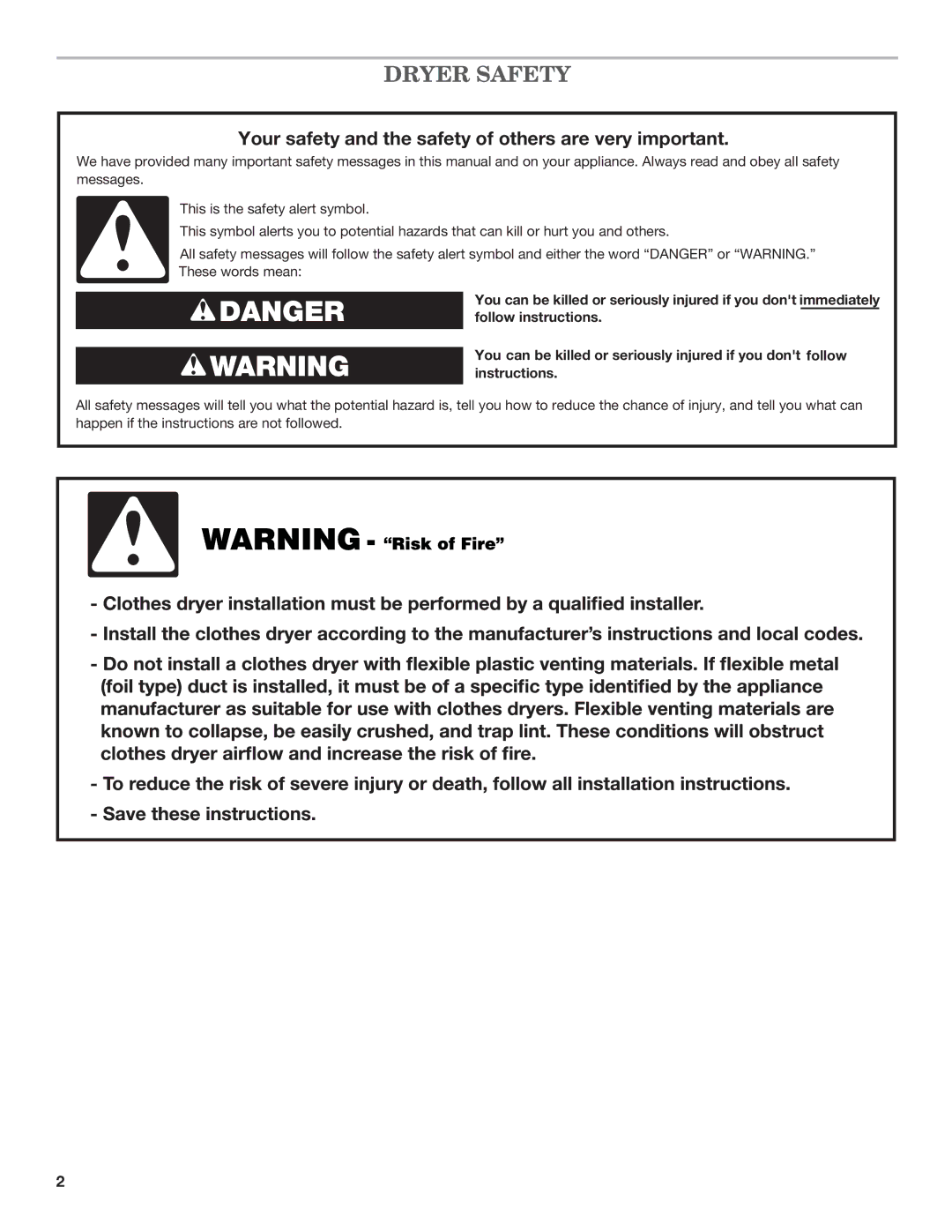 Maytag W10240579B, W10240583B-SP Dryer Safety, Your safety and the safety of others are very important 